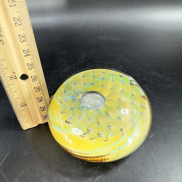 1987 Hand Blown Glass Paperweight Artist Signed Eye Small Bubbles Multicolor Vtg - Picture 8 of 16